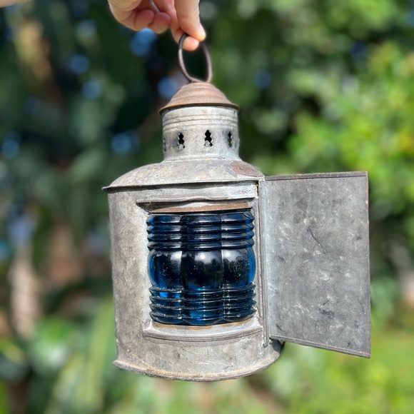 Antique 1913 Perko Triplex Nautical Lantern Glass Ship Lamp Maritime Light - Picture 2 of 14